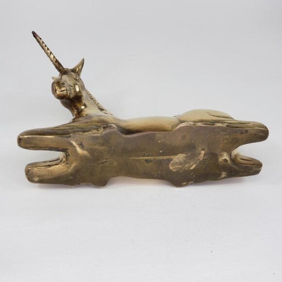 Vintage Large Solid Brass UNICORN Sculpture Laying Down Mythical Regency - Picture 8 of 12